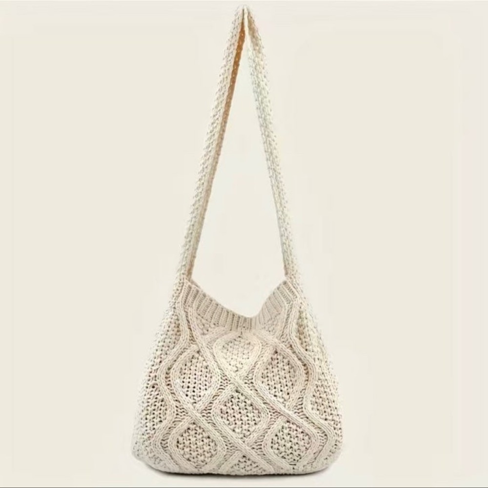 Crochet Knit Handbag Shoulder Bag Crossbody Purse Off White Cream Nwt